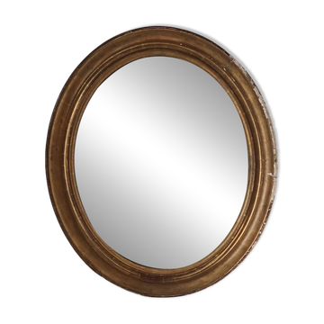 Miroir antique ovale stuc doré