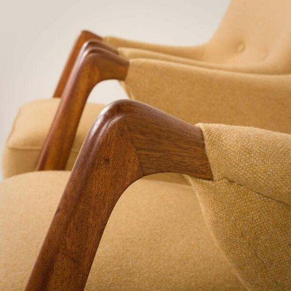 2 fauteuils scandinaves en teck et laine, années 1960