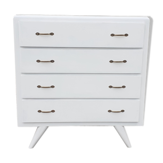 Commode 4 tiroirs pieds compas blanc vintage