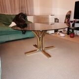 Coffee table in brass, brushed steel and glass top attributed to gastone rinaldi 1970 70s