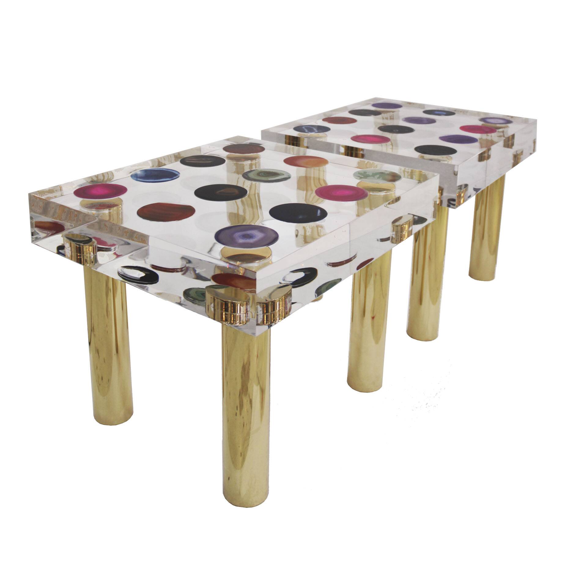 Superego Contemporary Modern Italian Plexiglass and Brass Side Table