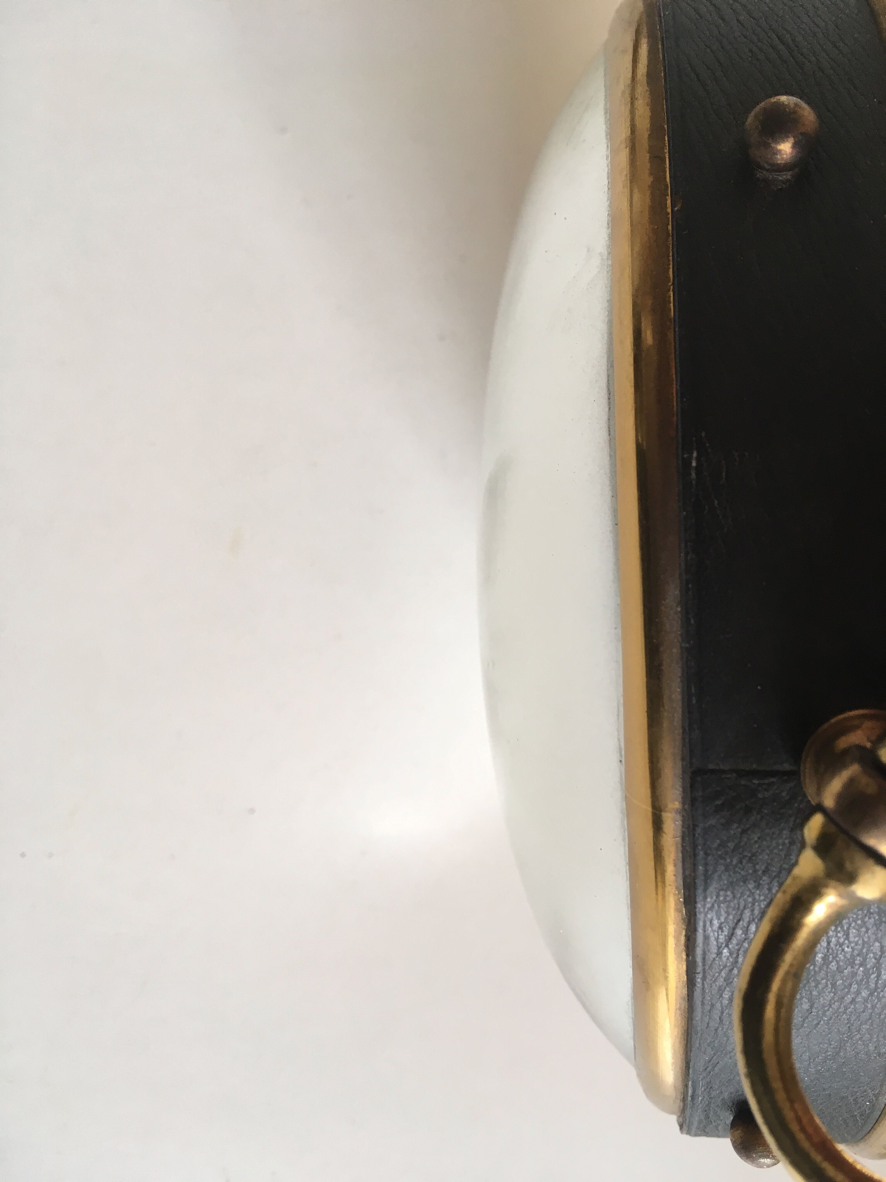 Leather and brass bulging witch mirror 1970 21cm