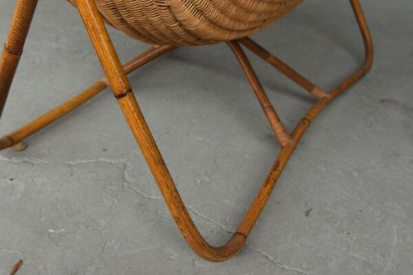Berceau ancien en bois exotique style bambou et paillage