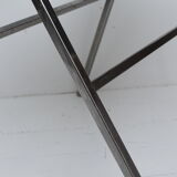 Folding blue skaï chair - chrome legs