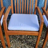 Stackable chair-armchair in solid teak with cushion by Vlaemynck
