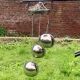 Space Age waterfall pendant light with 3 globes in chrome metal