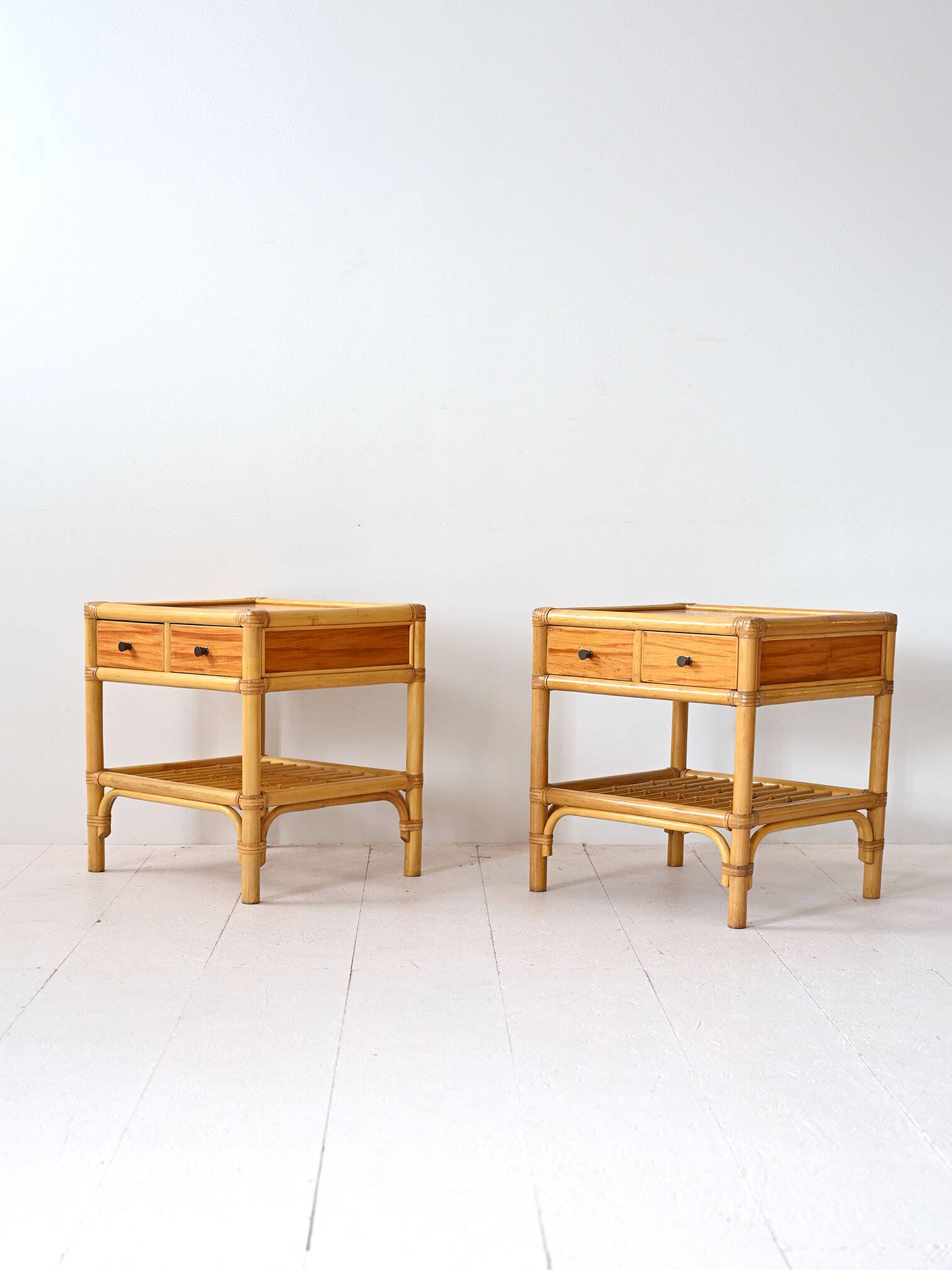 Vintage bamboo bedside tables