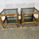 Paire de chevets  bambou et verre fumé