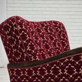 1960s, Danish armchair, cherry-red furniture velour, oak wood.