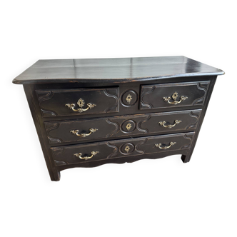 18th-century old chest of drawers, known as Parisian, with 4 drawers in a black patina.