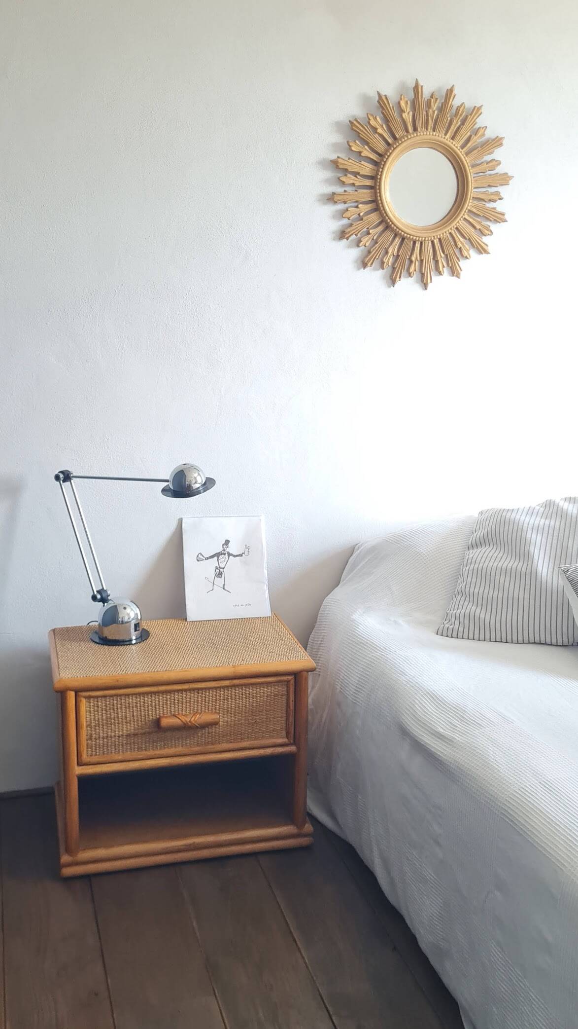 Pair of vintage rattan bedside tables from the 1970s.