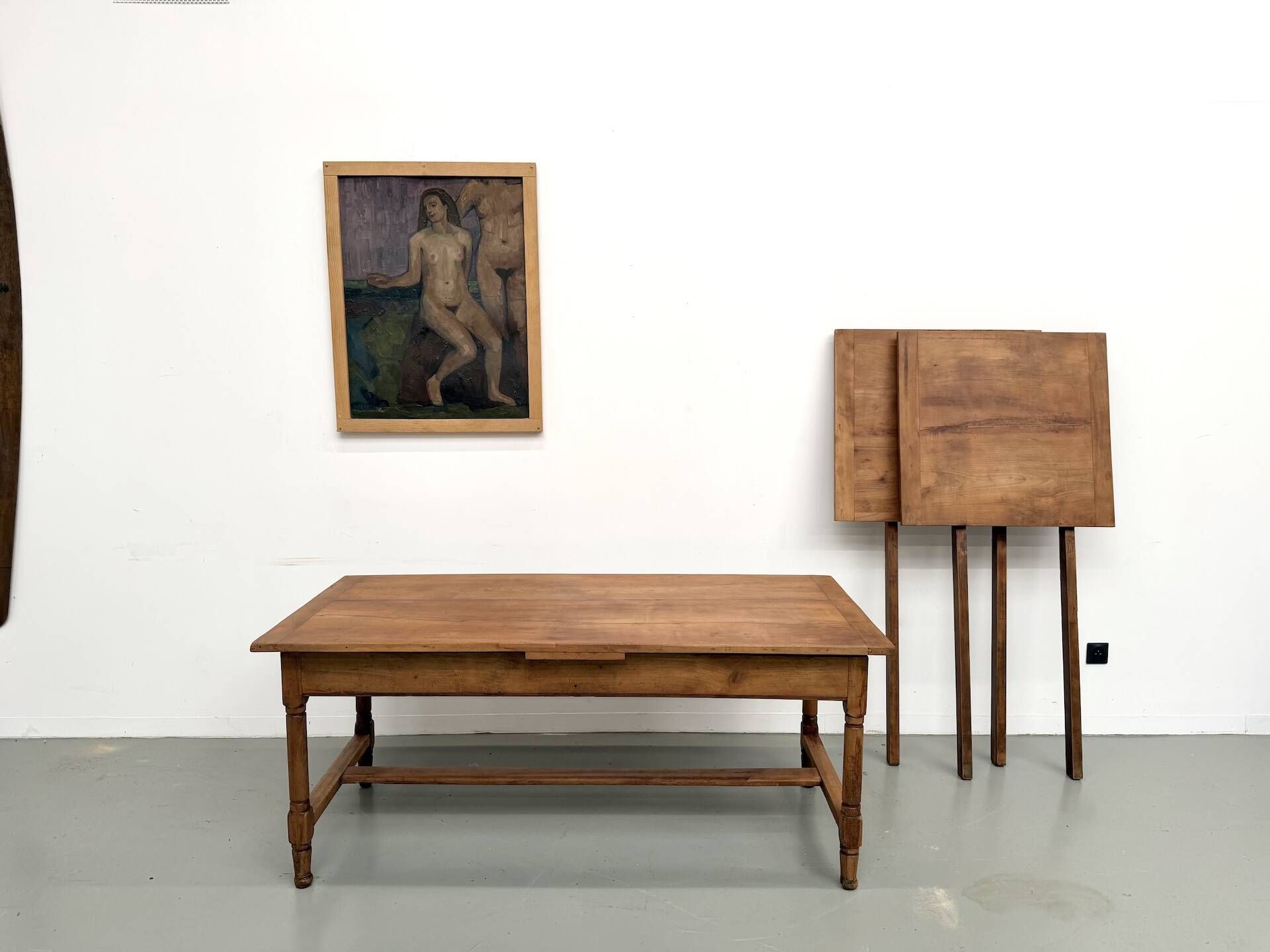 Large extendable farmhouse table in solid cherry wood - 1900s
