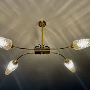 Golden brass chandelier with 4 tulips Arlus 1950