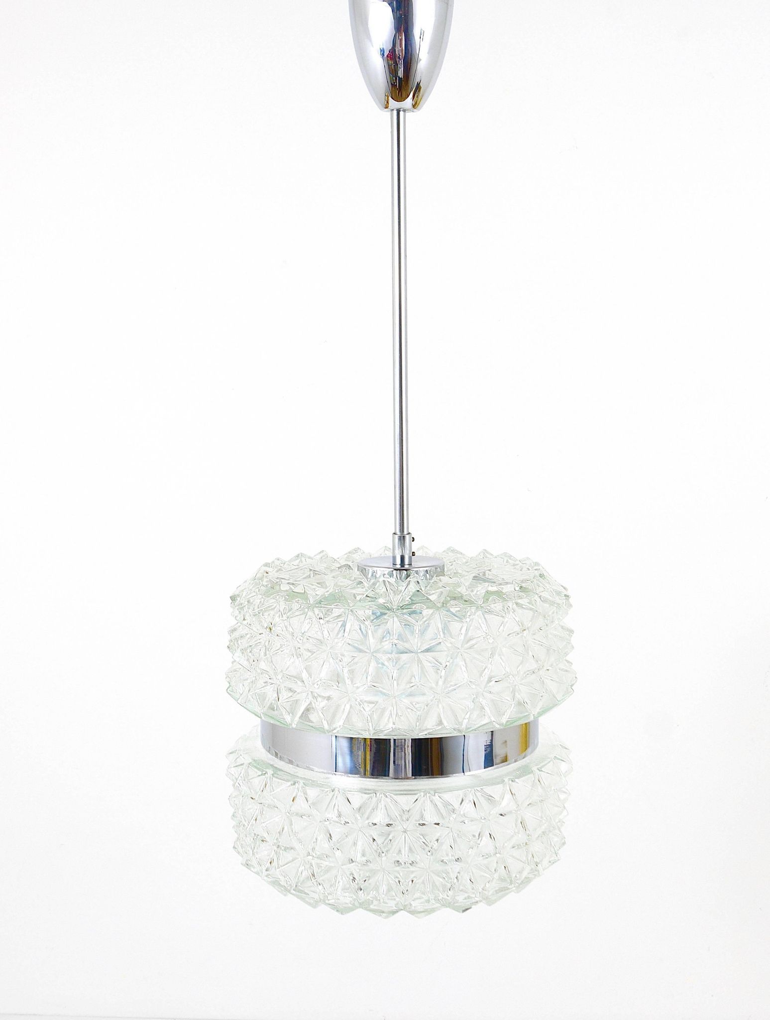 Faceted glass suspension light in chrome style by Karl Fagerlund from the 1960s.