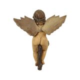 Vintage Solid Wood Angel Cherub Statue Hand Painted 49cm