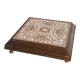 Vintage wooden and antique earthenware trivet, brown tile design