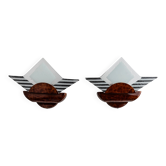 Lot de 2 appliques murales vintage en verre de Murano des années 1980, verre triangulaire sculptural à rayures, supports en métal brun, luminaires italiens