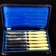 6 old silver blade knives, Hénin Cie hallmark + Minerva + case C651