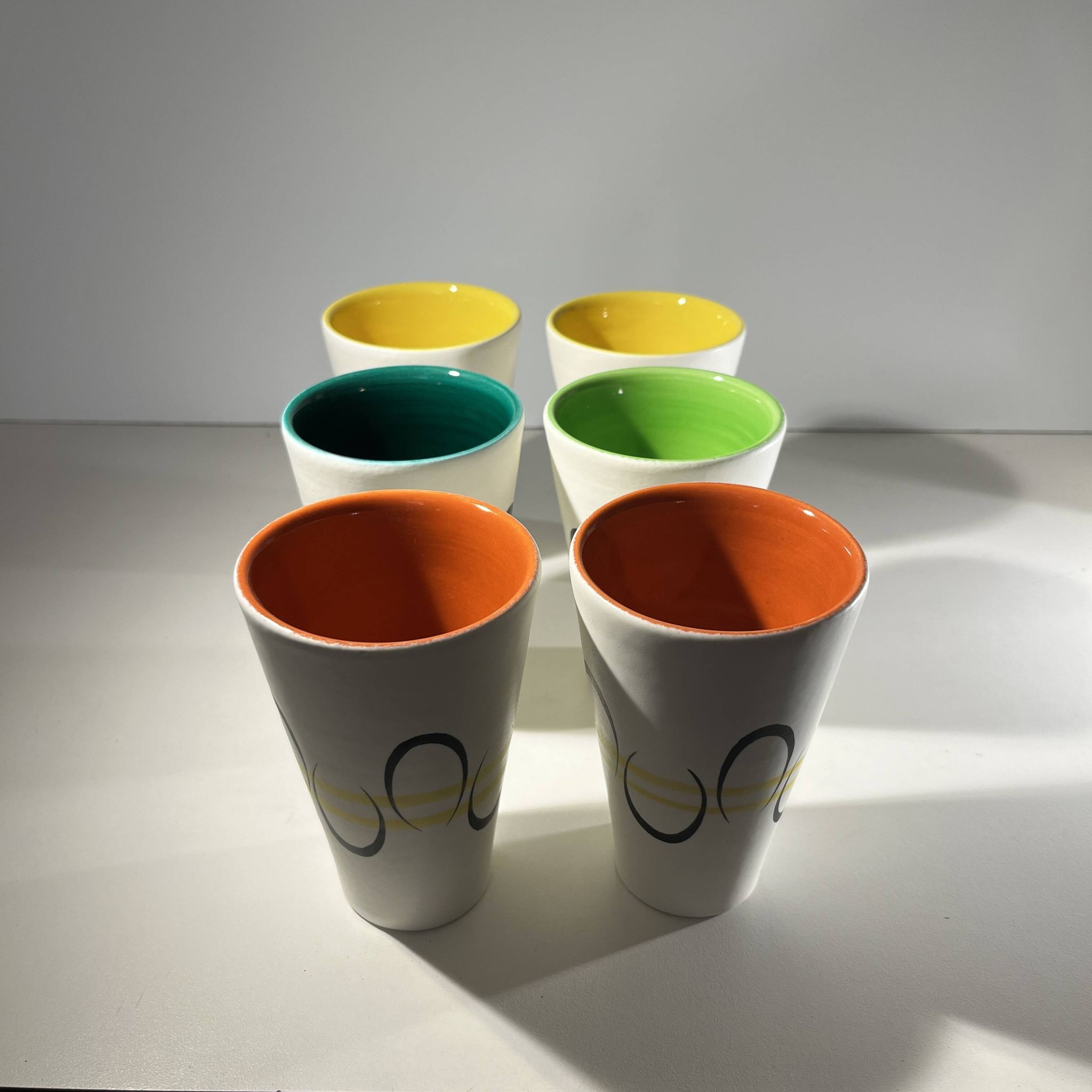 Andre baud for vallauris, ceramic jug and 6 glasses set, ca 1960
