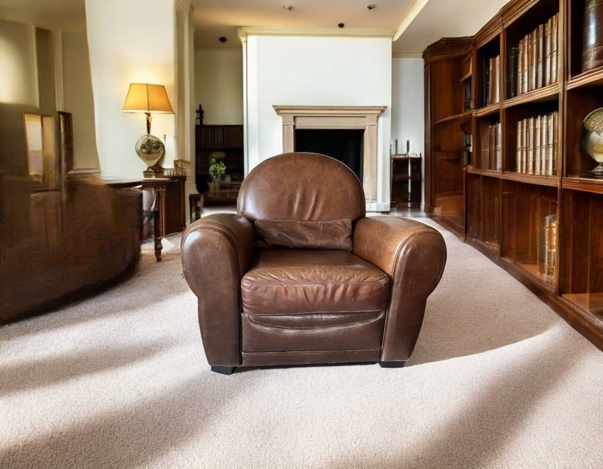Vintage club armchair in Havana leather from the late 20th century