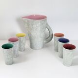 Pitcher service + 6 vintage glasses 1960