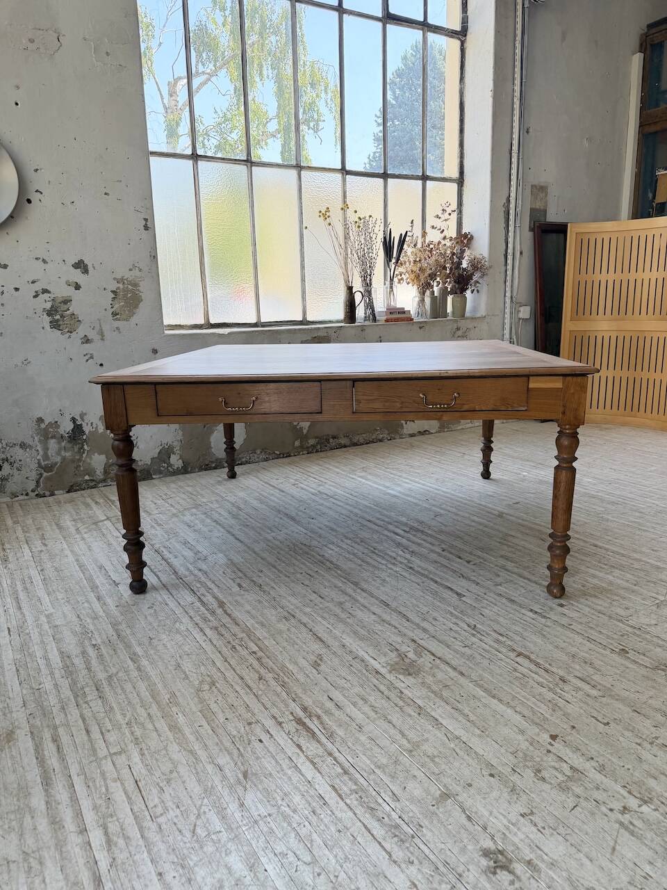 Grande table de ferme XL chêne « carrée » conférence 1950