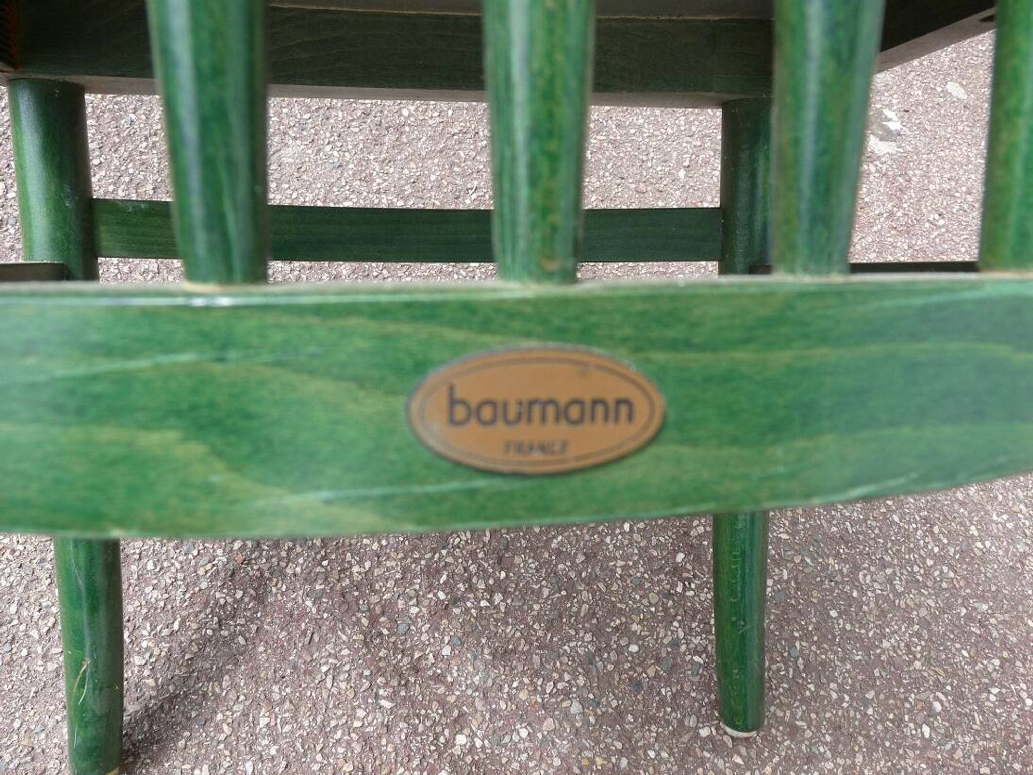 Set of 4 vintage Baumann Eden bistro chairs in green wood