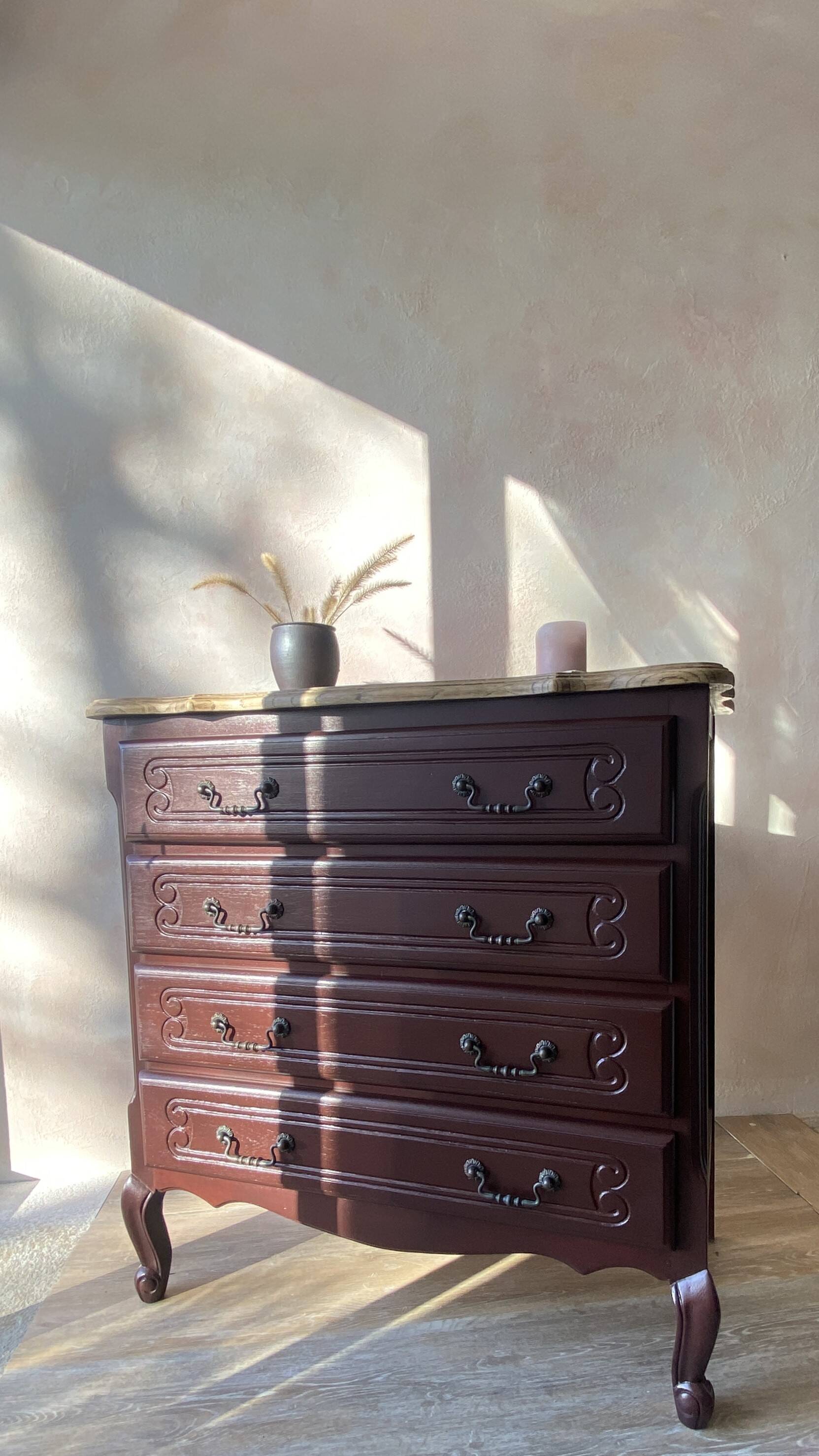 Louis XV style commode renovated - natural wood top and deep stain
