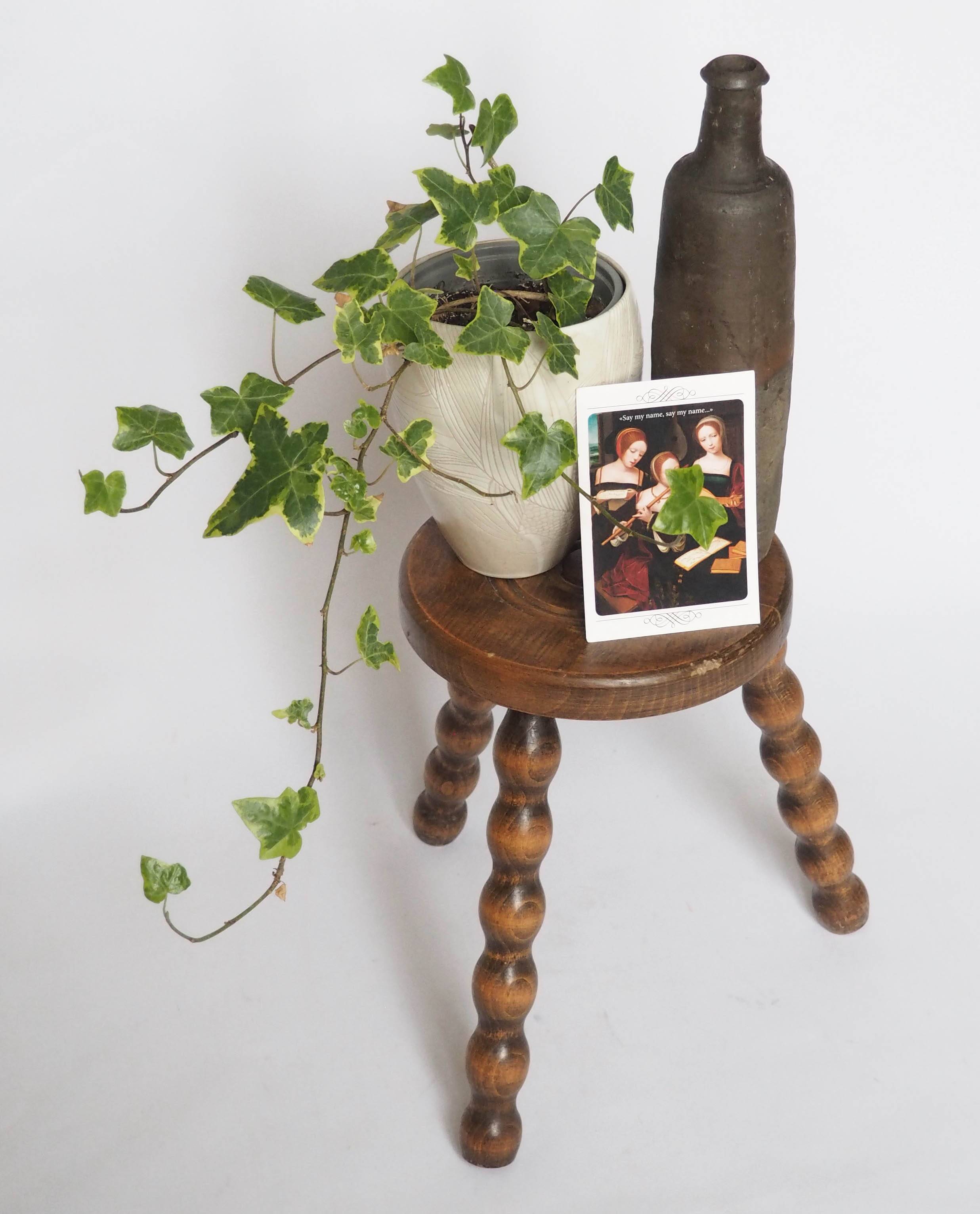 Beaded wooden tripod stool