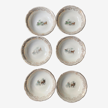 Set of 6 Berry porcelain cups carriage pattern and gilding