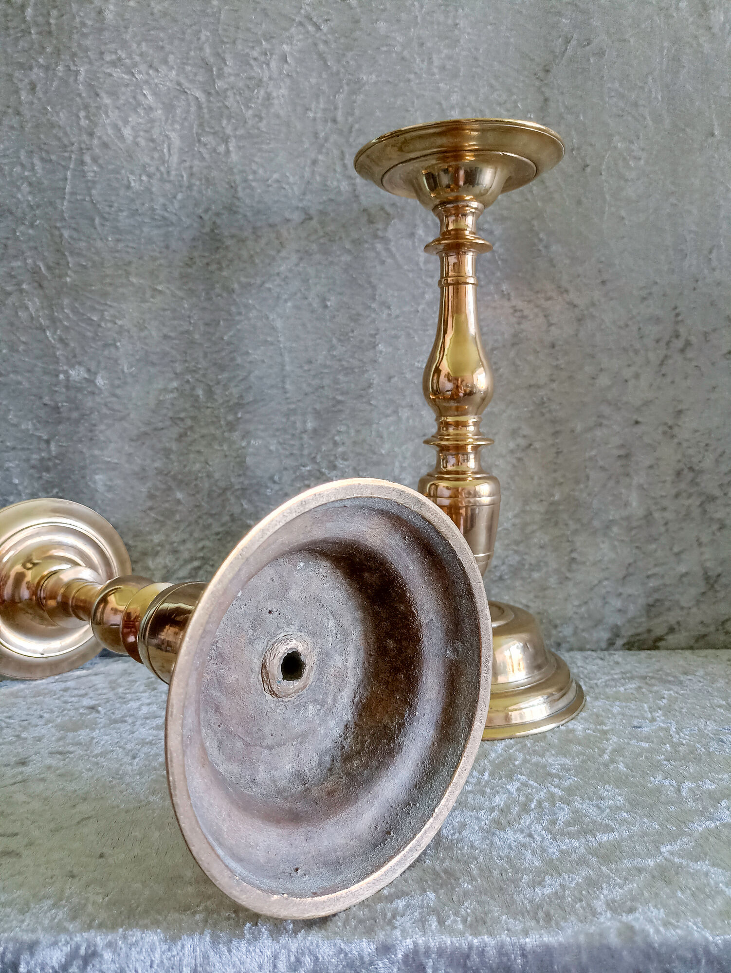 Pair of very large gilded bronze candlesticks