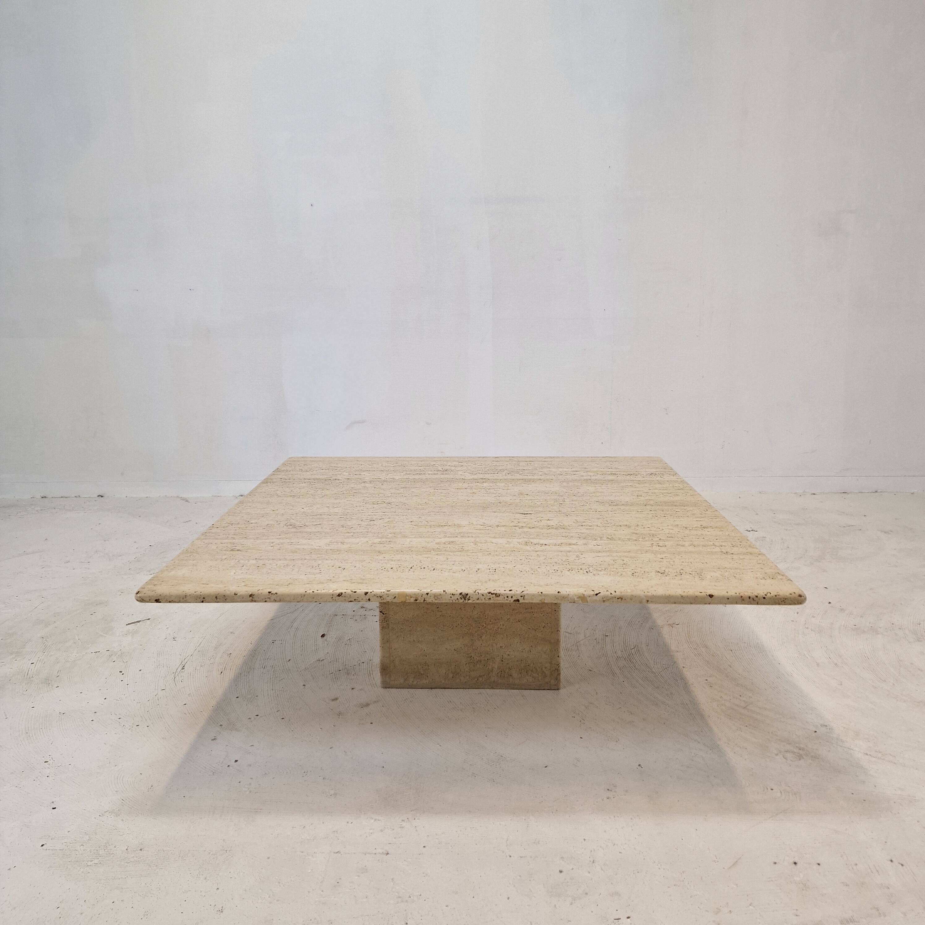 Italian Square Coffee Table in Travertine, 1980s