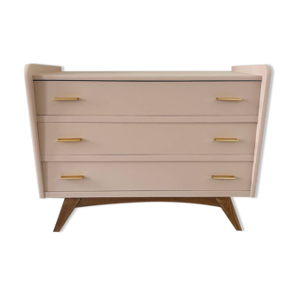 Commode vintage en bois peint en beige rosé