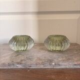 Pair of Vintage Round Glass Candle Holders