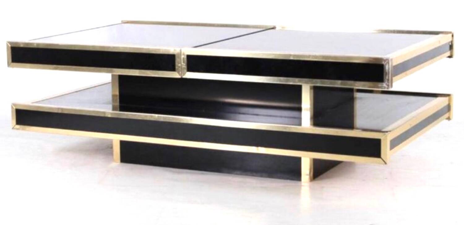 Brass and lacquered glass coffee table, circa 1979