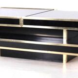Coffee table in brass and lacquered glass, table circa 1979