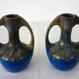 Pair of porcelain stoneware vases with flamed effect, signed Alphonse Mouton, 1960s