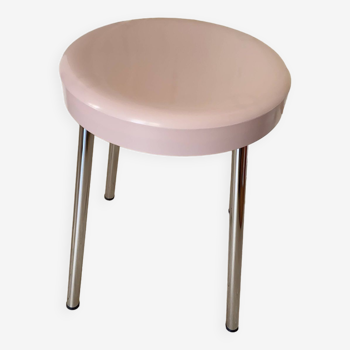 Tabouret bas Vintage Carrara & Matta Style Space Age Design, Rose et Chrome