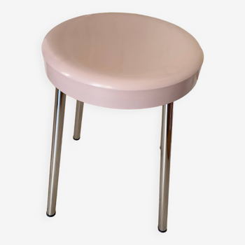 Vintage Carrara & Matta Style Space Age Design Low Stool, Pink and Chrome