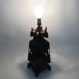 Old large lamp from Malagasy School and Tananarive in carved wood. Art Deco.