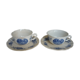 2 cups lunch earthenware of sarreguemines blue flowers