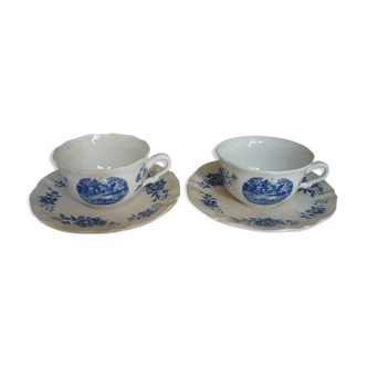 2 tasses a dejeuner en faience de sarreguemines fleurs bleues