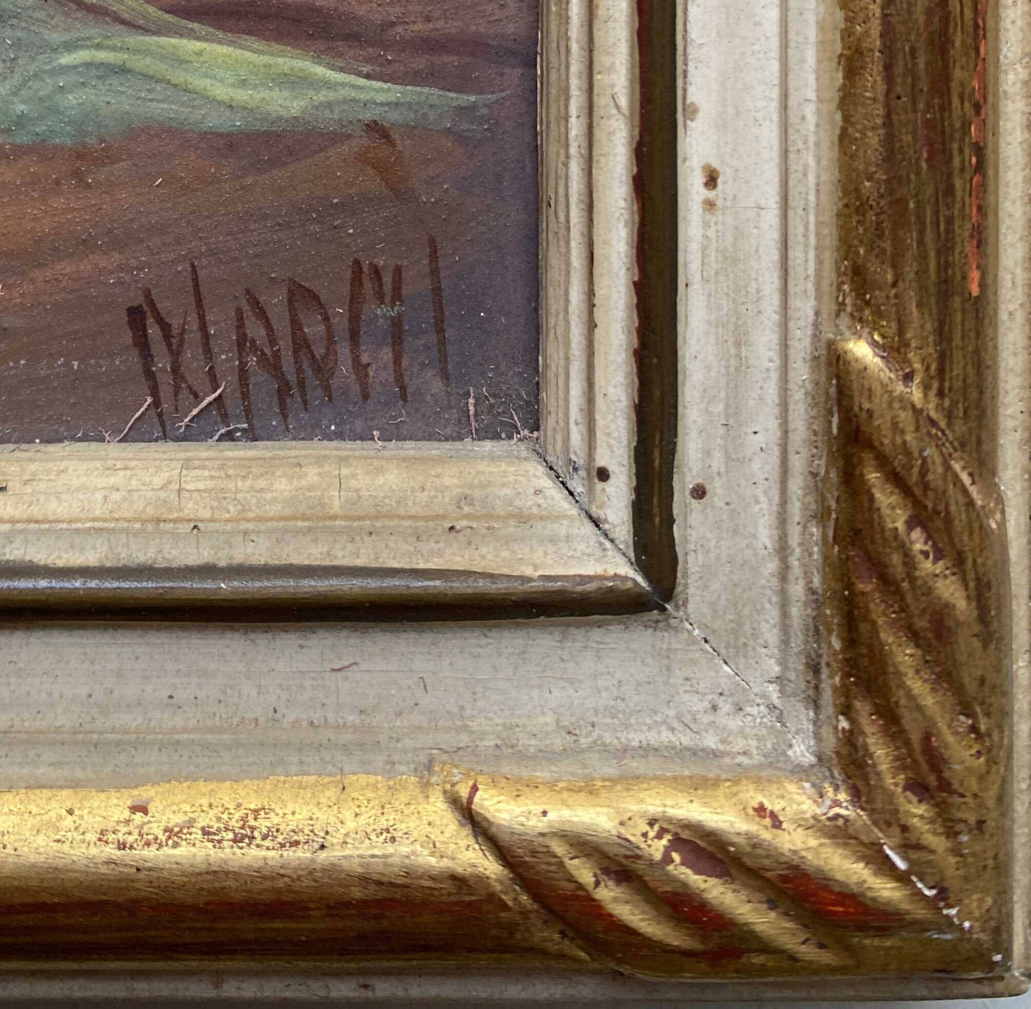 HSP painting "Animated orientalist landscape" signed Marcyl (?) + frame