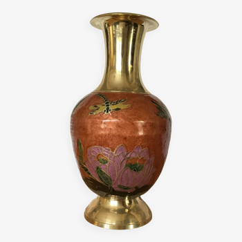 Fantasia enameled brass vase