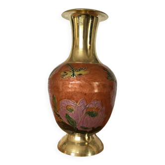 Fantasia enameled brass vase