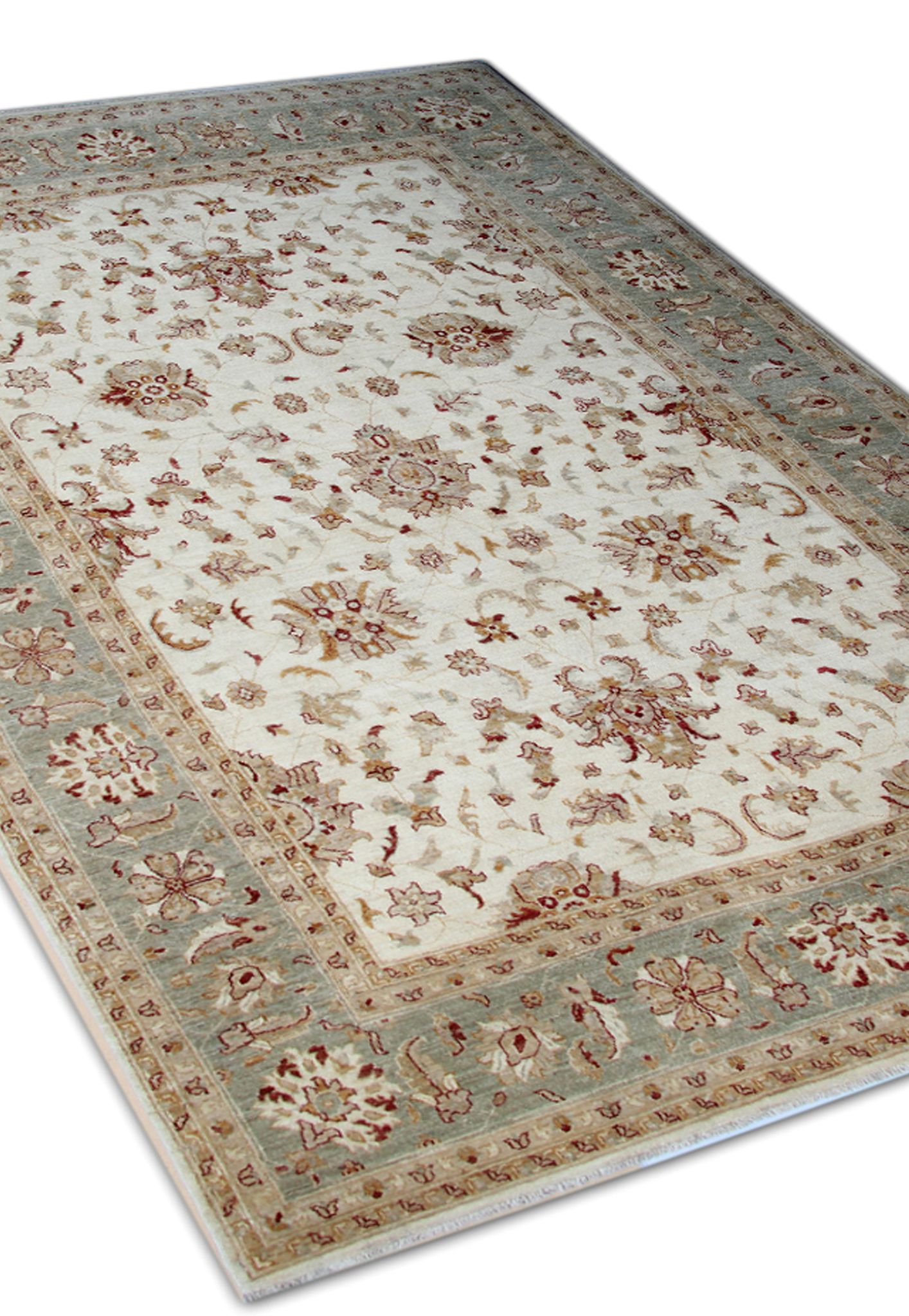 Large Ivory-cream Zielger Rug Handwoven Oriental Floral Carpet 199x292cm