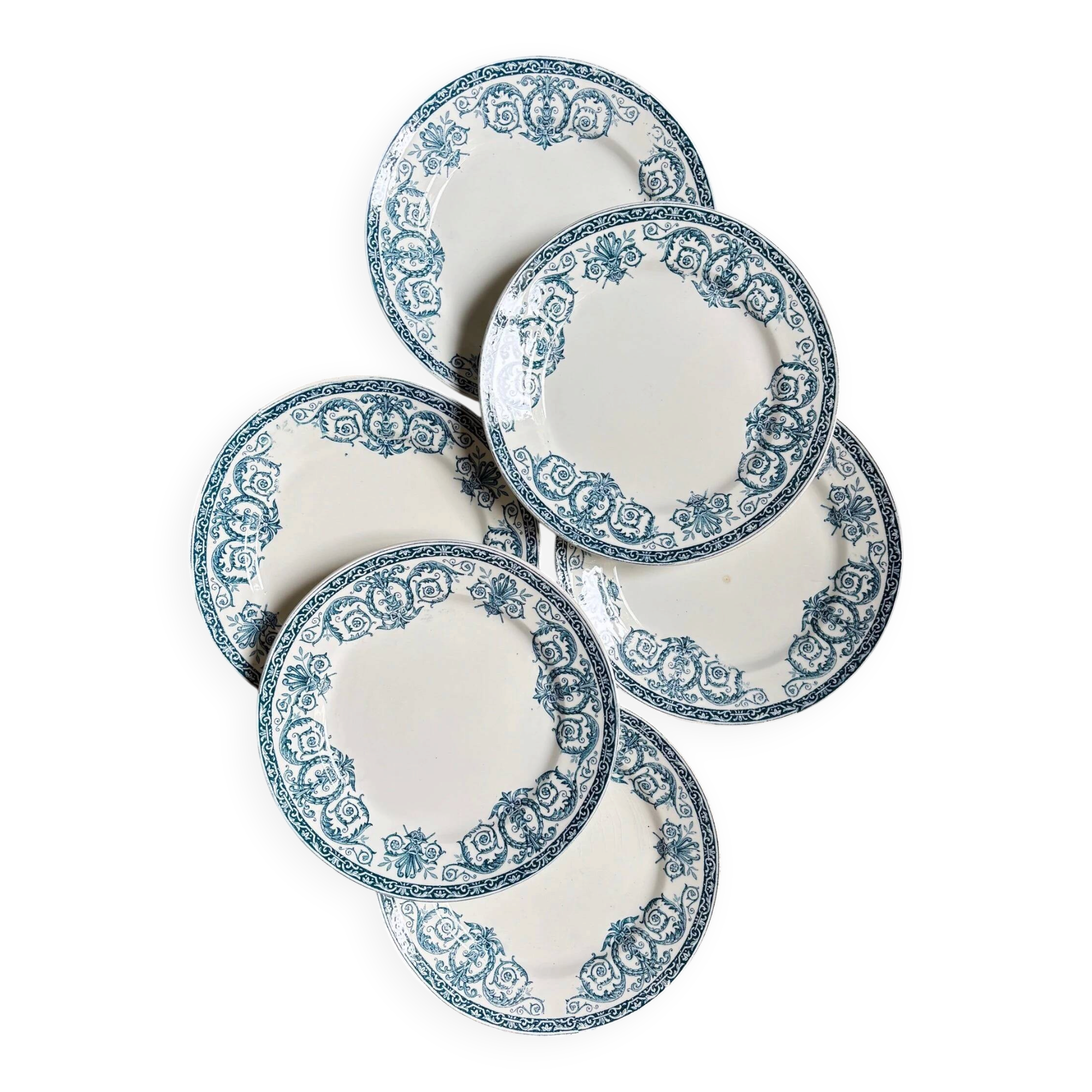 6 dessert plates Léon Graves in ironstone, "Marie-Louise" service