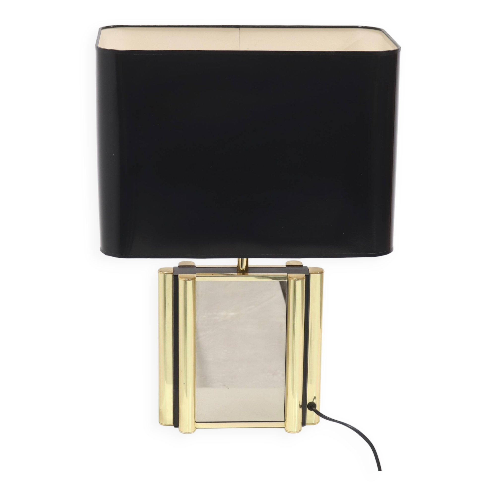 Large Belgian Table Lamp in mirror glass and Brass 1970s