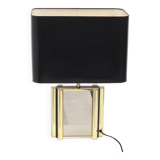 Large Belgian Table Lamp in mirror glass and Brass 1970s