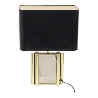 Large Belgian Table Lamp in mirror glass and Brass 1970s